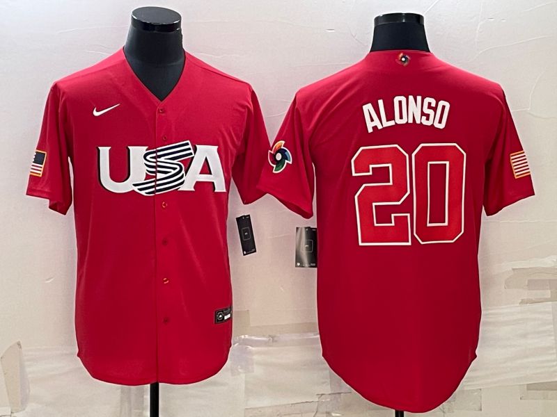 Men 2023 World Cub USA #20 Alonso Red Nike MLB Jersey10->more jerseys->MLB Jersey